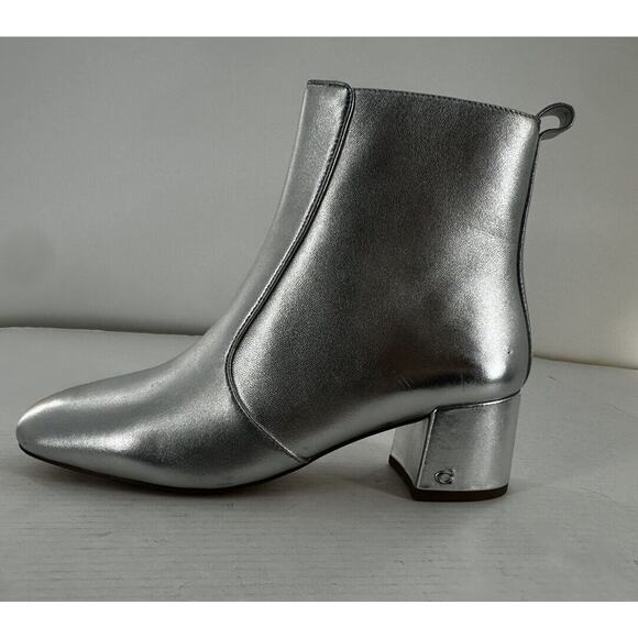 Coach Ankle Noah Bootie Sz 9.5 Silver Metallic Leather Almond Toe Amputee Left - Picture 2 of 15